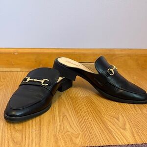 Black Slip-On Mules with Gold Accent